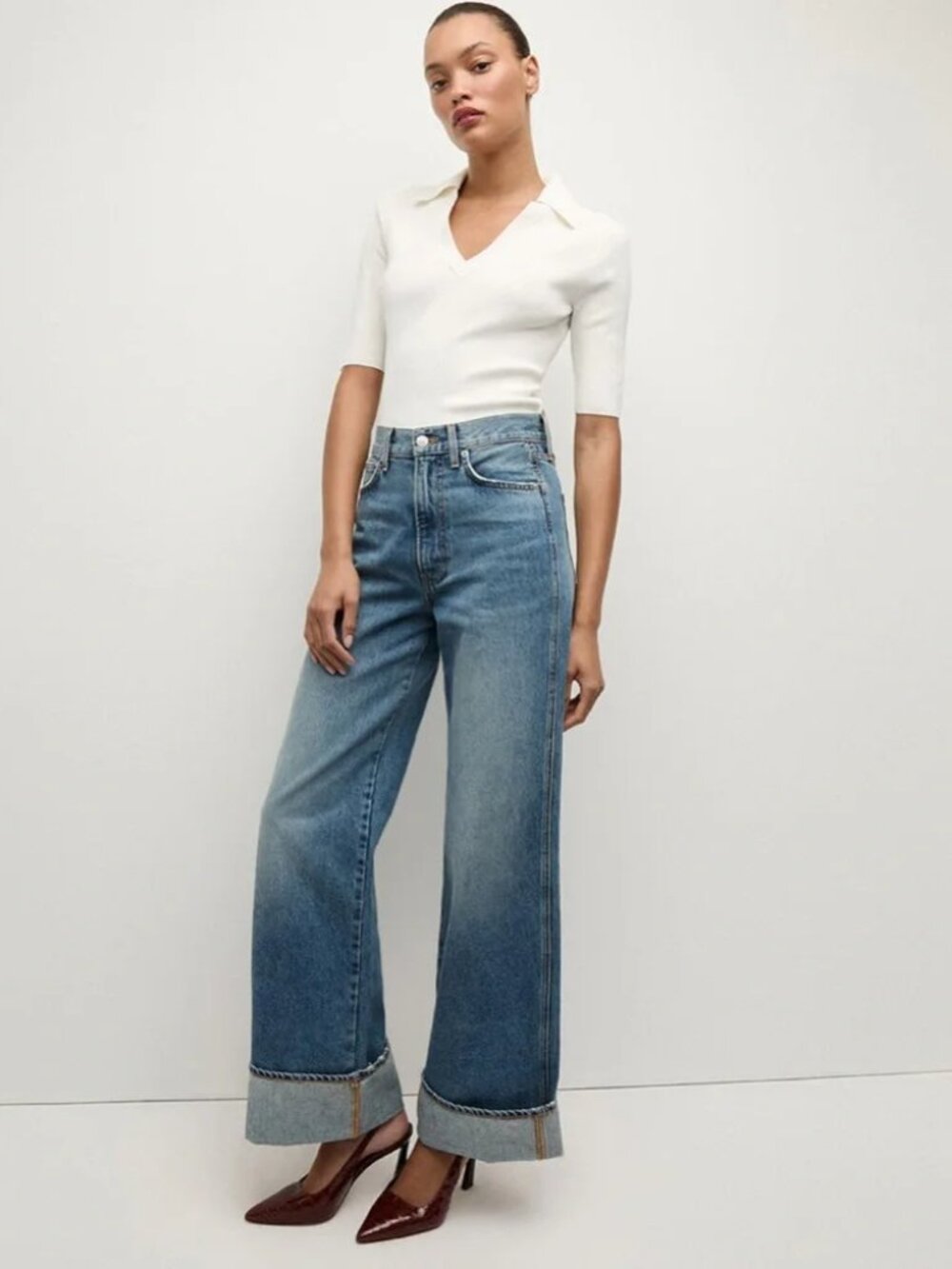 Veronica Beard Taylor Relaxed Wide Leg High Rise Cuffed Rebel Stone Jean Size 25